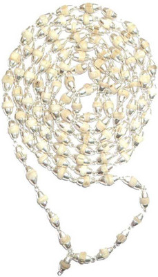 Ridha creation and design Tulsi Beads Mala in Golden Self Design Caps (63 Beads, 3mm Each) Wood Chain Beads Silver Plated Wood Chain