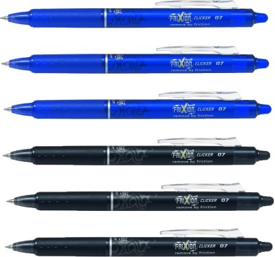 PILOT Frixion Clicker Rollerball Pen Roller Ball Pen(Pack of 6, Blue, Black)