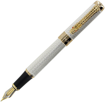 Levin Jinhao silver Golden Dragon Red Crystal Eyes Fountain Pen with Push in Style Ink Converter Fountain Pen(Ink Color - Black)