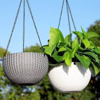 VirajSanchi Hanging Euro Basket For Indoor and Outdoor with Chain Plant Container Set Plant Container Set(Pack of 2, Plastic)