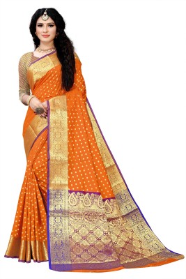 Kuki Woven Kanjivaram Art Silk Saree(Orange)