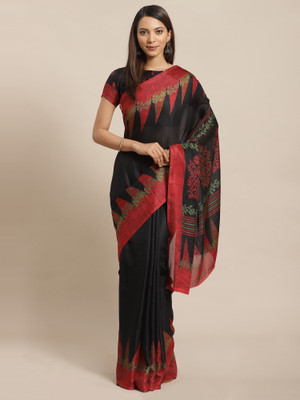 Ratnavati Printed Ikkat Cotton Blend Saree(Black)