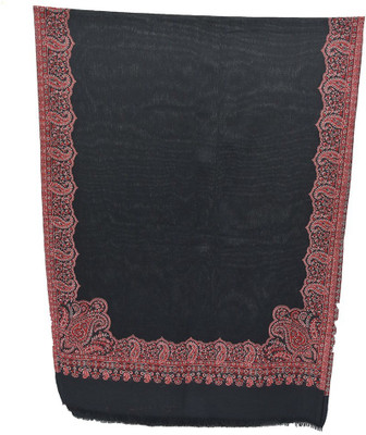 SUMEDH handcrafts Polyester Wool Blend Woven Women Shawl(Black)