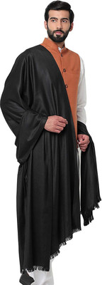 Braid N Cord Polyester Wool Blend Solid Men Shawl(Black)