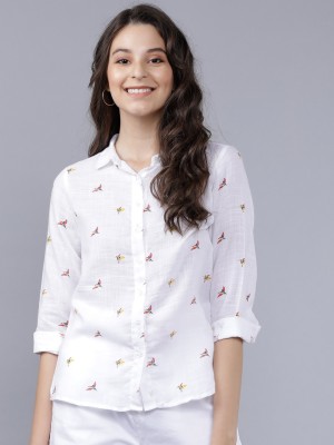 Tokyo Talkies Women Printed Casual White Shirt