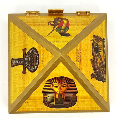Plus Value Wooden Pyramid Wish Box Egyptian Symbol Stickers – 6inch Decorative Showpiece  -  15 cm(Wood, Multicolor)
