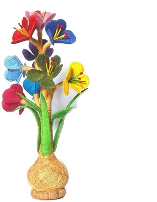 Zoltamulata Natural Hand Crafted Coir Work vase with Flowers for Home Decor & showpiece Decorative Showpiece  -  48 cm(Coir, Multicolor)