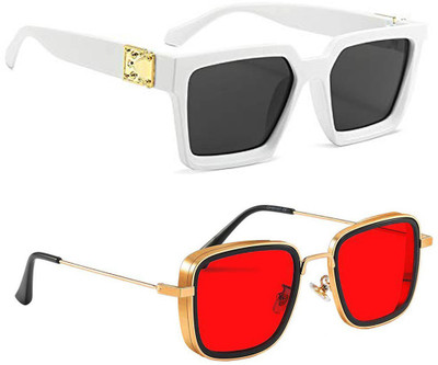 ELLIGATOR Rectangular, Retro Square, Wayfarer Sunglasses(For Men & Women, Black, Red)