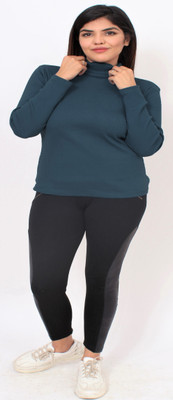NUEVOSDAMAS Solid Turtle Neck Casual Women Blue Sweater