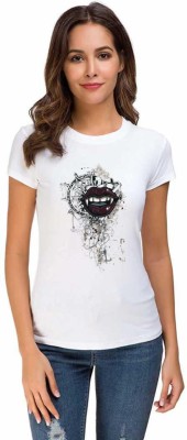 UDNAG Printed Women Round Neck White T-Shirt