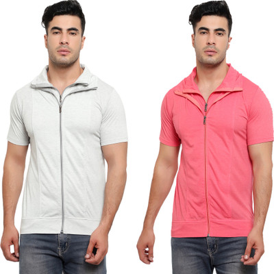Jaskart Solid Men Polo Neck White, Pink T-Shirt