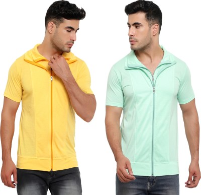 Jaskart Solid Men Polo Neck Yellow, Light Green T-Shirt