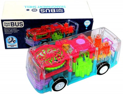 GoodsNet Multifunctional Gear Light Bus Toy with Mechanical Gears Simulation,Transparent Body,3D Lights,Different Types of Music, Horn &Engine Starting Sound,360-degree Rotation for +3 Years(Multicolor, Pack of: 1)