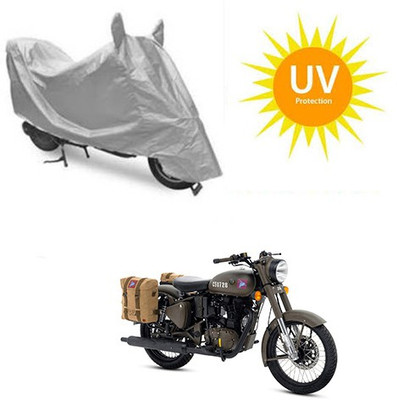 SRENTERPRISES Two Wheeler Cover for Royal Enfield(Classic 500, Silver)