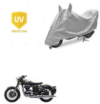 SRENTERPRISES Two Wheeler Cover for Royal Enfield(Battle Green, Silver)