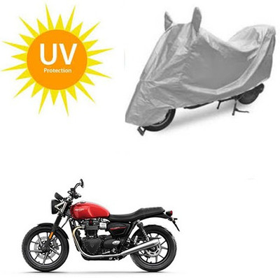 SRENTERPRISES Two Wheeler Cover for Triumph(Twin spark, Silver)