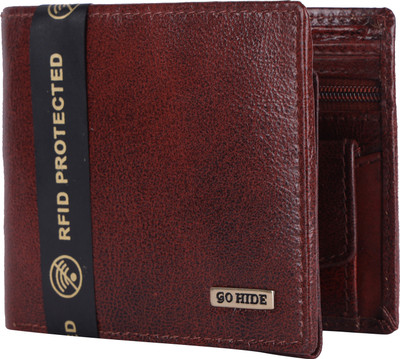 GO HIDE Men Brown Genuine Leather Wallet(9 Card Slots)