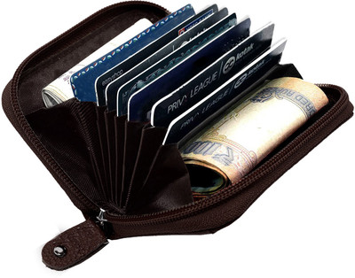 ABYS Genuine Leather RFID Unisex Credit Card Holder| Wallet| ATM & Debit Card Holder 10 Card Holder(Set of 1, Khaki)