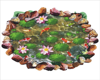 Jump up 59 cm Pond with lotus, leafs and colorful fishes Self Adhesive Sticker(Pack of 1)