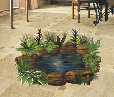 Varadvinayak 59 cm Pond and grass Medium 3D self Adhesive floor sticker Self Adhesive Sticker(Pack of 1)