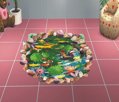 Jagvii 59 cm Duck Swim and colorful Fishes in The Pond Self Adhesive Sticker(Pack of 1)