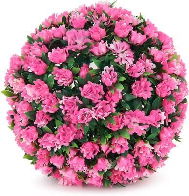 supermarche Ball Indoor/Outdoor Decoration Artificial Plant Green Grass Ball And Without Pot (12x12 Inches) Wild Artificial Plant(30 cm, Pink)