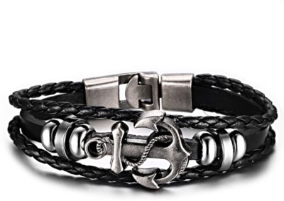 Karishma Kreations Leather, Stainless Steel Silver, Silver Coated Bracelet