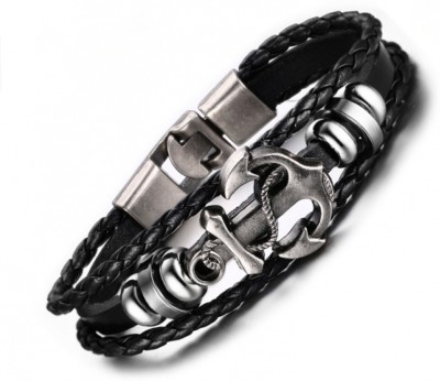 Karishma Kreations Leather, Stainless Steel Silver, Silver Coated Bracelet