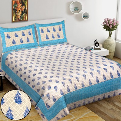 Indram 144 TC Cotton King Printed Flat Bedsheet(Pack of 1, Blue)