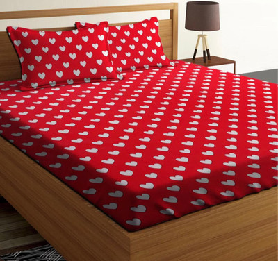 syawam 120 TC Cotton Double Printed Flat Bedsheet(Pack of 1, Red)