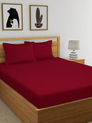 Aarchi 210 TC Satin Double Striped Flat Bedsheet(Pack of 1, Red)