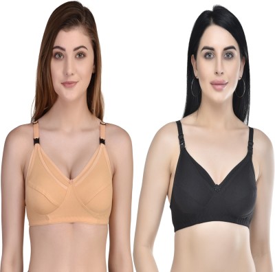 yalinee Women Maternity/Nursing Non Padded Bra(Beige, Black)