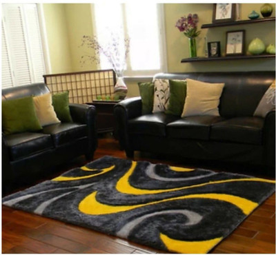 RM Handloom Yellow, Black Polyester Carpet(4 ft,  X 6 ft, Rectangle)