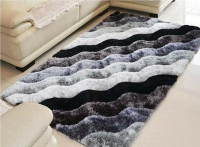 SR Handloom Black, Grey Polyester Carpet(2 ft,  X 4 ft, Rectangle)