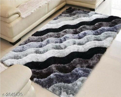 RM Handloom Black, Grey Polyester Carpet(2 ft,  X 5 ft, Rectangle)