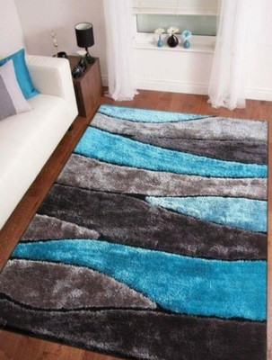 RM Handloom Blue, Grey Polyester Carpet(2 ft,  X 4 ft, Rectangle)