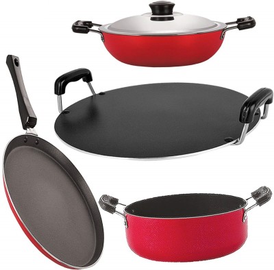 NIRLON FT12_DKD(B)_RT_CS24 Non-Stick Coated Cookware Set(PTFE (Non-stick), Aluminium, 4 - Piece)