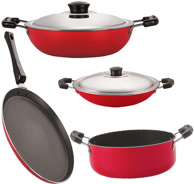 NIRLON FT12_DKD(J)_AC_CS24 Non-Stick Coated Cookware Set(PTFE (Non-stick), Aluminium, 4 - Piece)