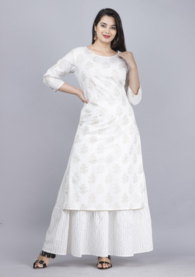 BHAGLI Women Printed Straight Kurta(White)