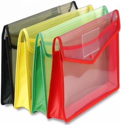 JDENTS Plastic Envelope Folder,Transparent Poly-Plastic A4 Documents File Storage Bag with Snap Button Certificate File Holder/Document Folder for Certificates A4/Legal/Bag for Document (Set of 4)(Set Of 4, Multicolor)