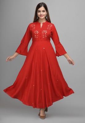 KS FASHION Anarkali Gown(Red)