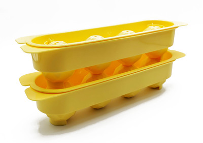 JVS ICE Ball Tray- Crystal ( 2 sets- 2 Base Tray and 2 Top Tray ) Yellow. Yellow Plastic Ice Ball Tray(Pack of2)