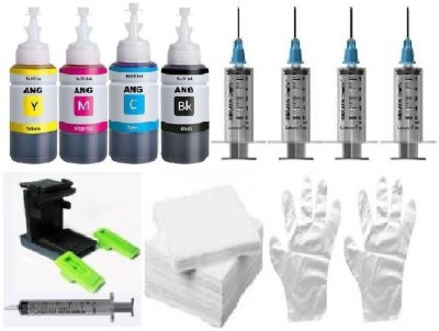 Ang Refill Ink For Use In HP 3525 / 4615 / 4625 / 5525 / 6525 Printers Compatible With HP 685 Ink Cartridges - Cyan, Magenta, Yellow & Black - 100 ML Each Bottle Black + Tri Color Combo Pack Ink Cartridge