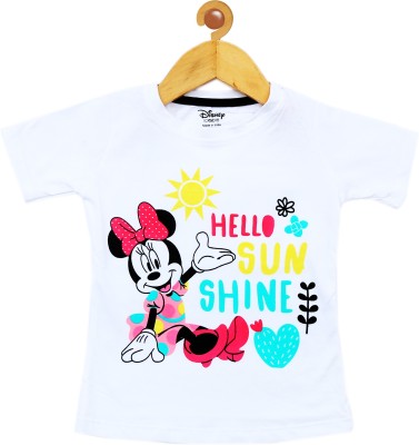 Disney By Icable Girls Typography, Printed Pure Cotton T Shirt(White, Pack of 1)