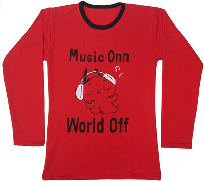 IndiWeaves Boys Typography, Printed Wool Blend Regular T Shirt(Red, Pack of 1)