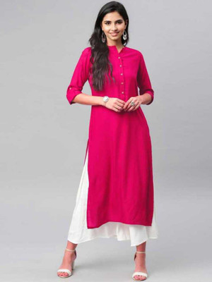 aerotick Women Solid Straight Kurta(Pink)