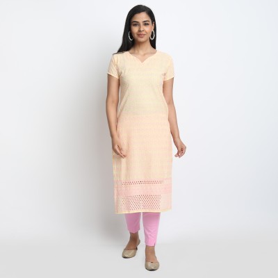 EthnicBasket Women Printed Straight Kurta(Yellow)