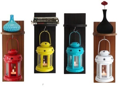 TIED RIBBONS Home DÃ©cor Handicrafted Lantern With Wooden Shelve Multicolor Iron Hanging Lantern(46 cm X 12 cm, Pack of 10)