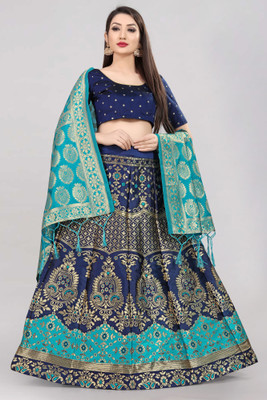 Sonu Creation Self Design Semi Stitched Lehenga Choli(Dark Blue, Light Blue)