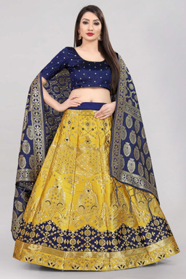 Sonu Creation Self Design Semi Stitched Lehenga Choli(Dark Blue, Yellow)